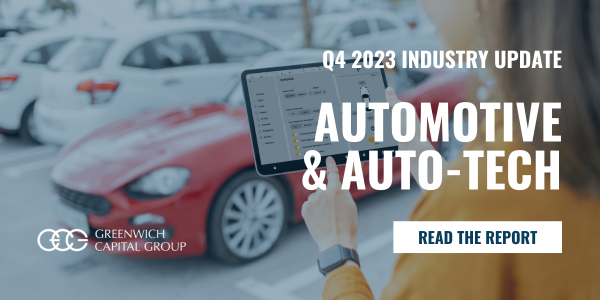 Greenwich_Cap's tweet photo. GCG’s Q4 2023 Automotive &amp; AutoTech Industry Update provides an overview of the latest trends in the sector, including recent performance, valuation multiples, and the state of the middle-market M&amp;A environment. Read the full update here: https://t.co/HOBlWVKdHO https://t.co/ShDSZa9cra