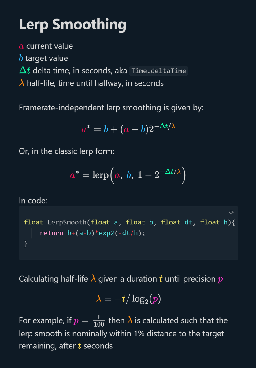 I wanted to work it out once and for all framerate-independent lerp smoothing 🐱