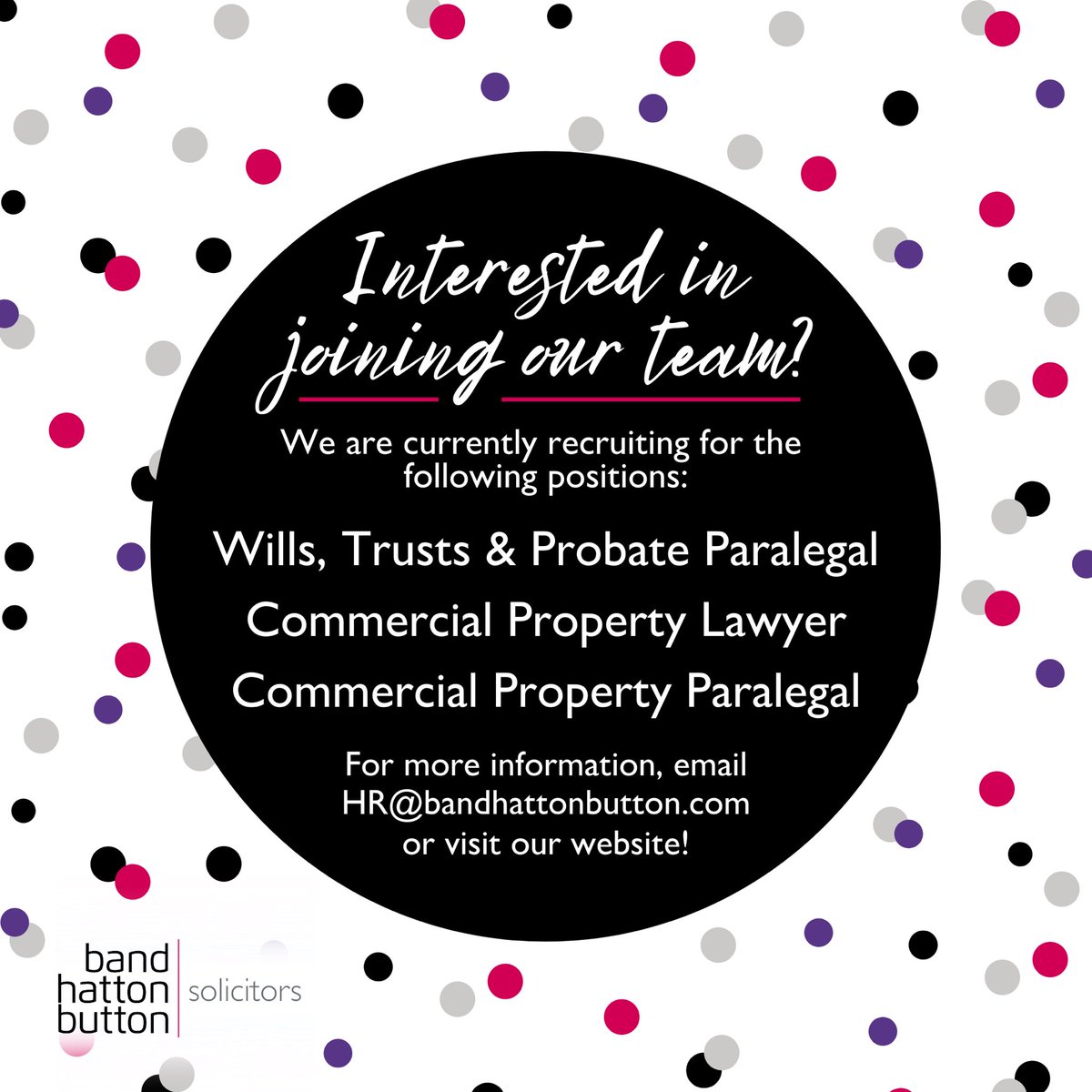 It's Valentine's Day and we're looking for our perfect match! We're recruiting for a Wills, Trusts &amp; Probate Paralegal - could you be 'the one' for us?
 
For more information about this role, visit our website today!
 
bandhattonbutton.com/about/careers/
 
#solicitors #coventry