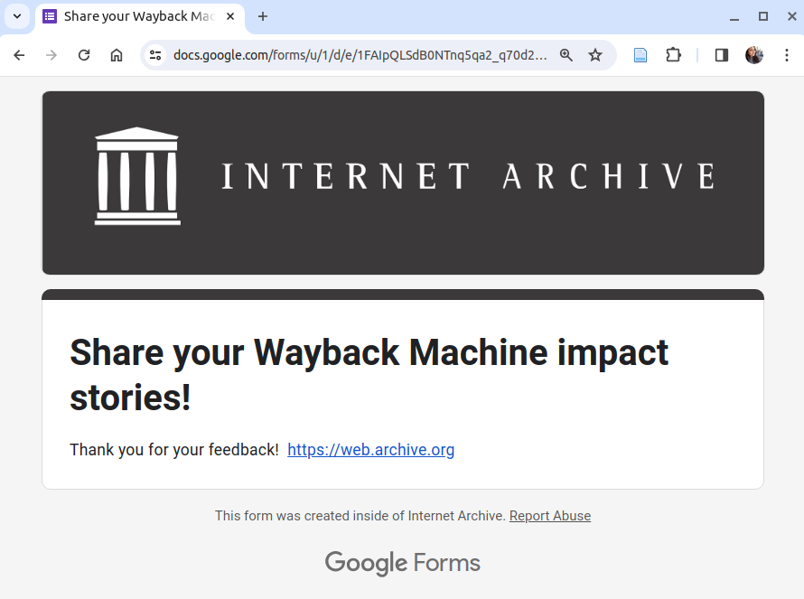 HimarshaJ's tweet photo. This #WebArchiveWednesday, I shared my experience with @waybackmachine at the @internetarchive in response to their form. Grateful for its valuable contributions to the work of researchers, including our team @WebSciDL

Join in by sharing your story too!  
https://t.co/CHRxtr0szp https://t.co/UgM1xnIxrn