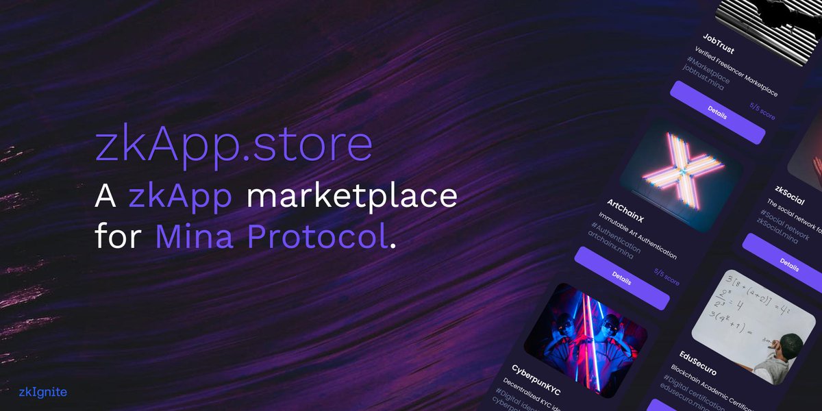 Greetings ☀️

Today we will explore zkApp.store, funded in zkIgnite Cohort 2. zkApp.store is a marketplace for zkApps developed on @MinaProtocol.

What problems does it aim to solve? What uses will it have? Let's take a closer look. 🔍