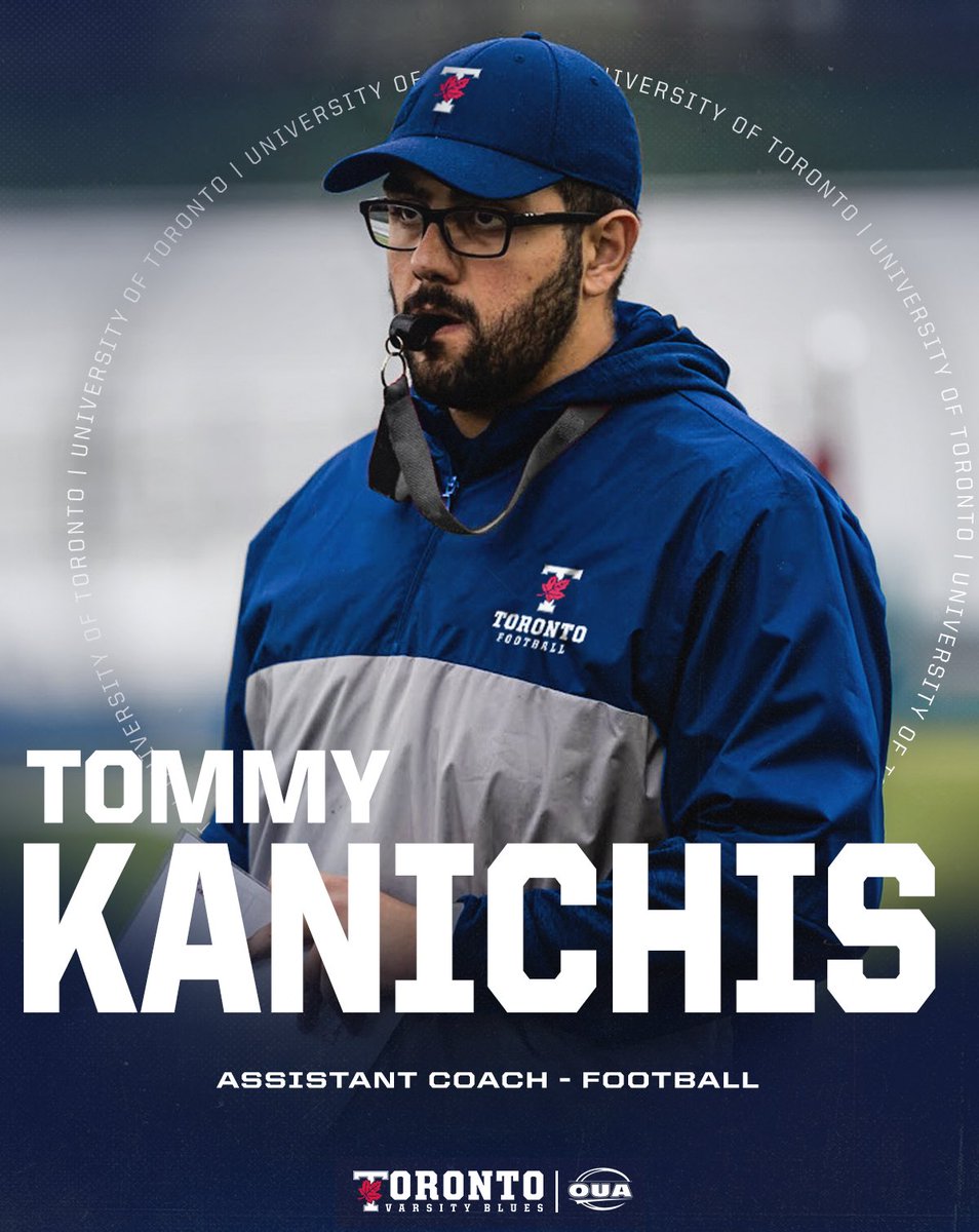 UofTBluesFB's tweet image. Excited to welcome Tommy Kanichis as a full-time assistant coach and coordinator, effective Feb 26!

Tommy comes to the Blues with over 10 years of U SPORTS coaching experience!

🗞️: tinyurl.com/mnembdb9

Welcome to the family, Tommy! 🏈

WE ALL #BLEEDBLUE | #WeAreTO