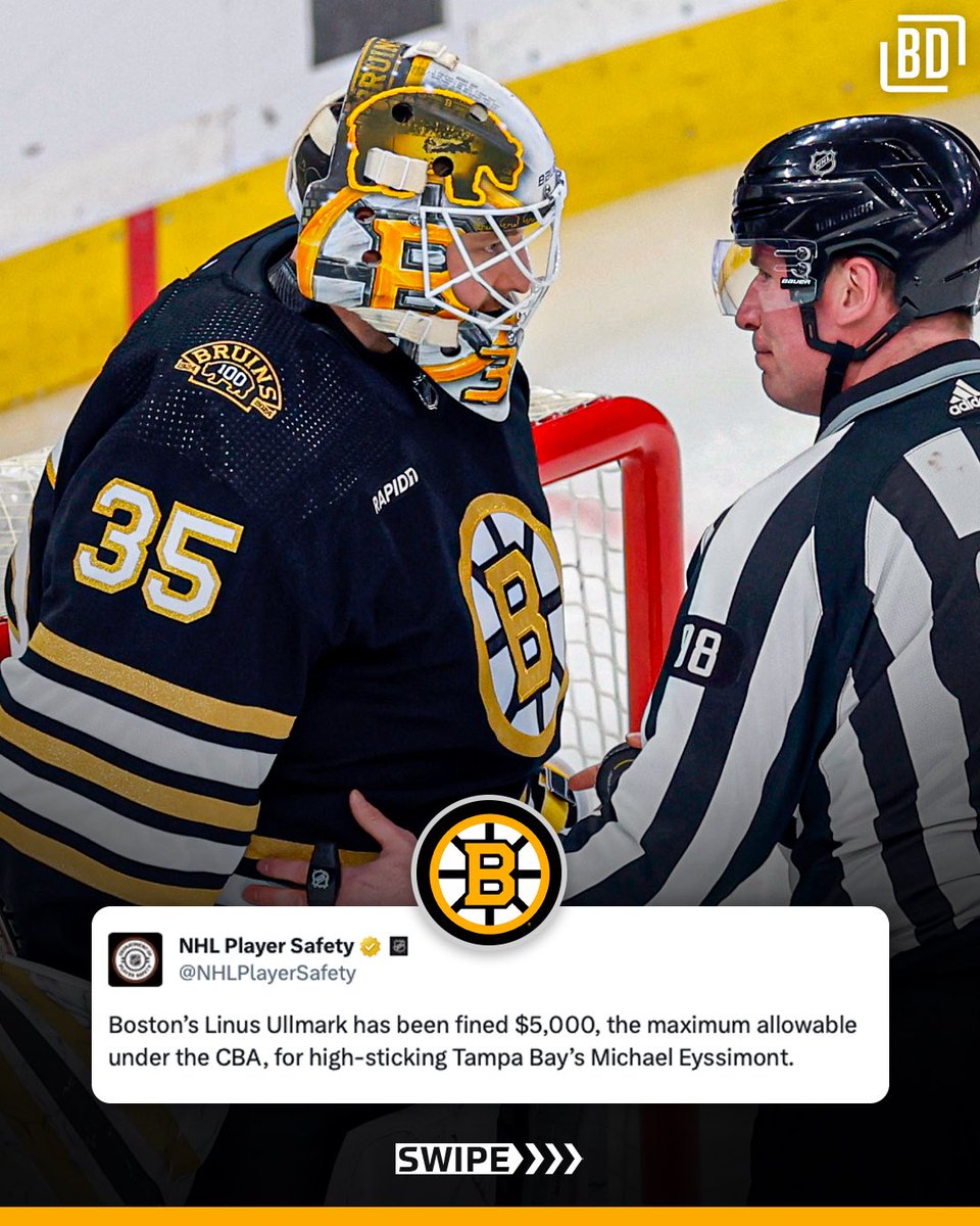 BarDown's tweet photo. Linus Ullmark has been fined the maximum for his high stick on Michael Eyssimont.

Thoughts on the decision? 🤔 https://t.co/eIgGlKQFj2