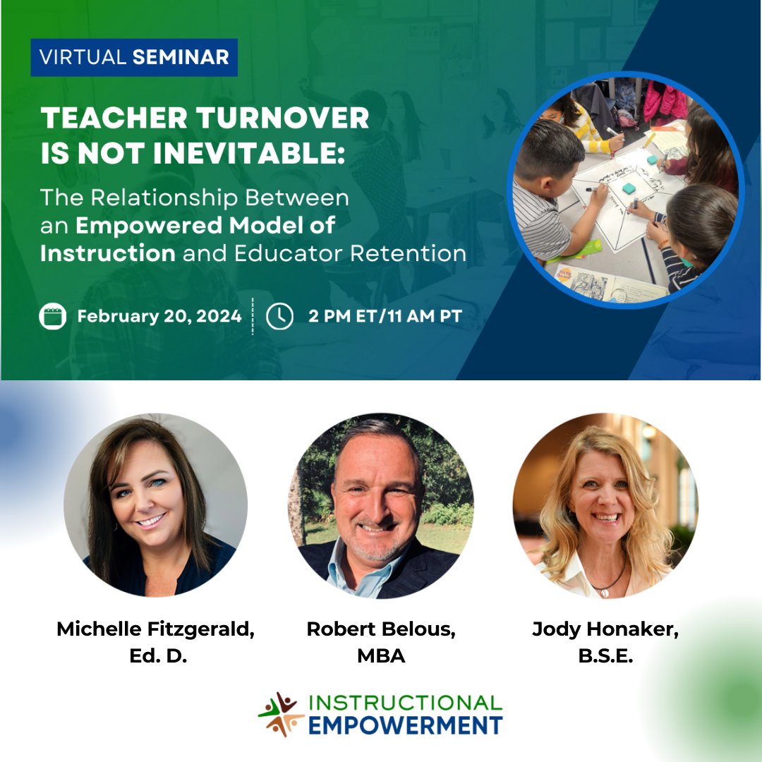 IE_empower's tweet photo. Strengthening core instruction &amp; empowering students to take ownership of their learning led to nearly tripling teacher retention &amp; a 160% decrease in student behavior referrals. Register for our seminar on the impact of an empowered Model of Instruction:  https://t.co/7LtYDOzUa6 https://t.co/XsWYxYJ7Hg