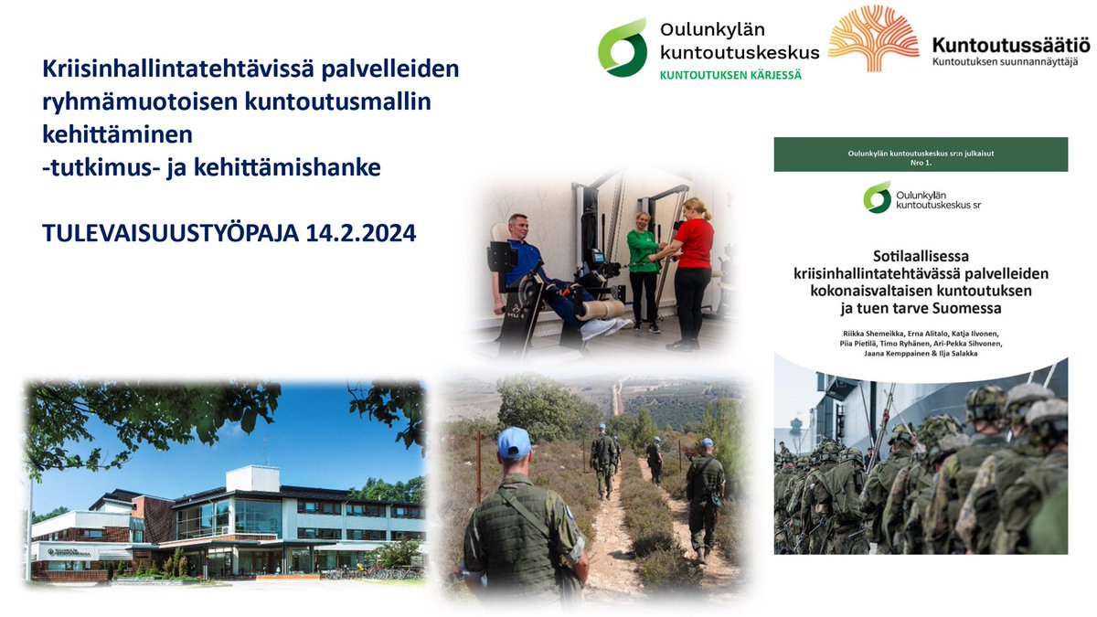 #kriisinhallinta’tehtävissä palvelleiden ryhmämuotoisen #kuntoutus’mallin kehittäminen <a href="/OKKSkuntoutus/">Oulunkylän kuntoutuskeskus</a> ssa on loppuarviointivaiheessa <a href="/Kuntoutussaatio/">Kuntoutussäätiö</a>

Tulevaisuustyöpajassa johtopäätöksiä pohtimassa <a href="/Puolustusvoimat/">Puolustusvoimat</a> <a href="/DefenceFinland/">Puolustusministeriö</a> <a href="/STM_Uutiset/">Sosiaali- ja terveysministeriö</a> <a href="/Valtiokonttori/">Valtiokonttori</a> <a href="/RtLiitto/">Suomen Ulkomaanoperaatioiden Veteraaniliitto</a> #VKVry