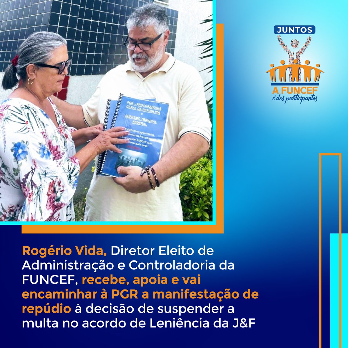 afuncefedospar1's tweet photo. 💬Na véspera de Carnaval, Rogério Vida, Diretor Eleito de Administração e Controladoria da FUNCEF, recebeu da assistida Gigi Reis a manifestação de repúdio à decisão de suspender a multa no acordo de Leniência da J&amp;F.  

 #funcef #afuncefedosparticipantes https://t.co/HK9OHz0Zyu