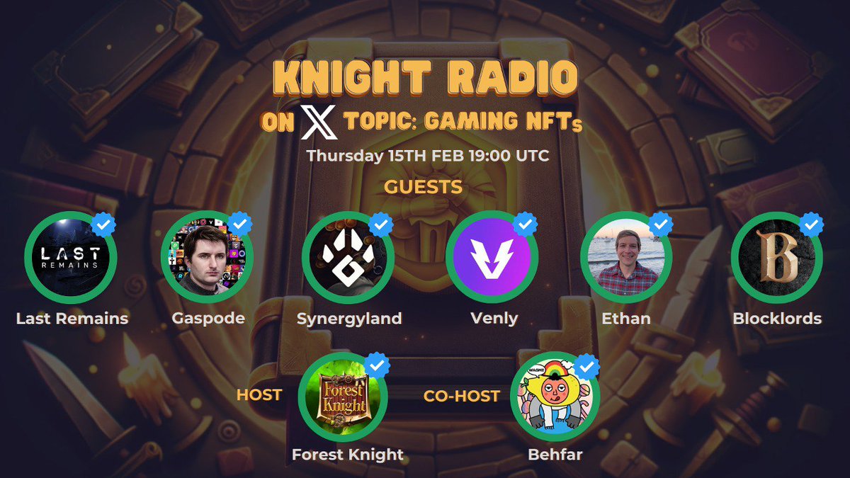 ForestKnight_io's tweet image. Gaming NFTs⚔️

Join us this Thursday as we discuss Gaming NFTs🚀
With our guests @juanjomdr, @GaspodeWD, @Gcrod_ , @SynergyLandGame @Venly_io ,@BLOCKLORDS and @Ethan_KOMPETE with our CEO @Behfar_I as CO-HOST

3 Whitelist spots will be raffled in the spaces🤩

Set Reminder Below👇