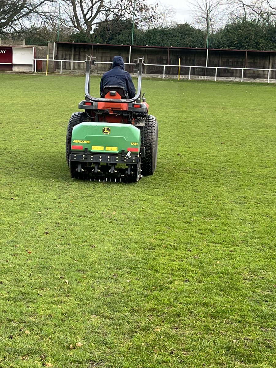 WillcocksGm's tweet photo. Pitch at Mayfield stadium gets some aeration work done today before tonight’s game.. let’s hope it’s drying out. ⁦@AFCCroydonAth⁩ ⁦@BalhamFC⁩ ⁦@ComCoFL⁩ https://t.co/OLjTTehFlc