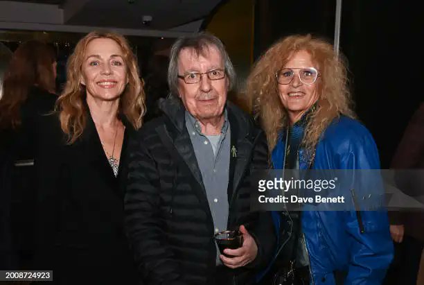 Jeanne Marine, Bill Wyman and Suzanne Wyman attend the press night after party for 'Just For One Day: The Live Aid Musical' at Sea Containers London on February 13, 2024 in London. 

 #BillWyman #LiveAid #JustForOneDay