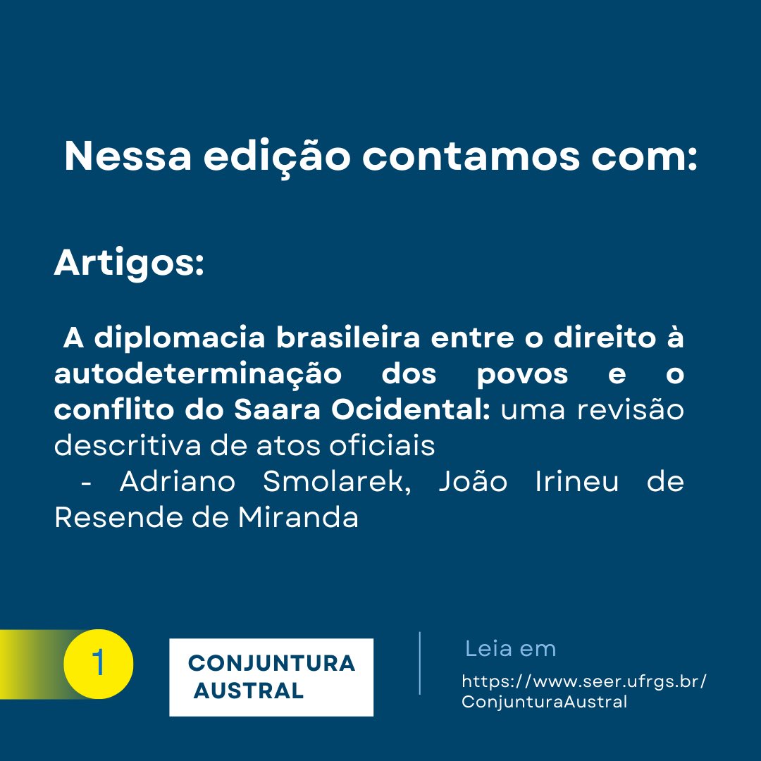 Conj_Austral's tweet photo. 🇧🇷: Anunciamos que a edição n° 69 da Revista Conjuntura Austral já está disponível para leitura.
Para ler a edição completa, acesse o site ou clique no link na bio.
Fonte da imagem: Nieves Abancéns https://t.co/DyxAHZPZwc