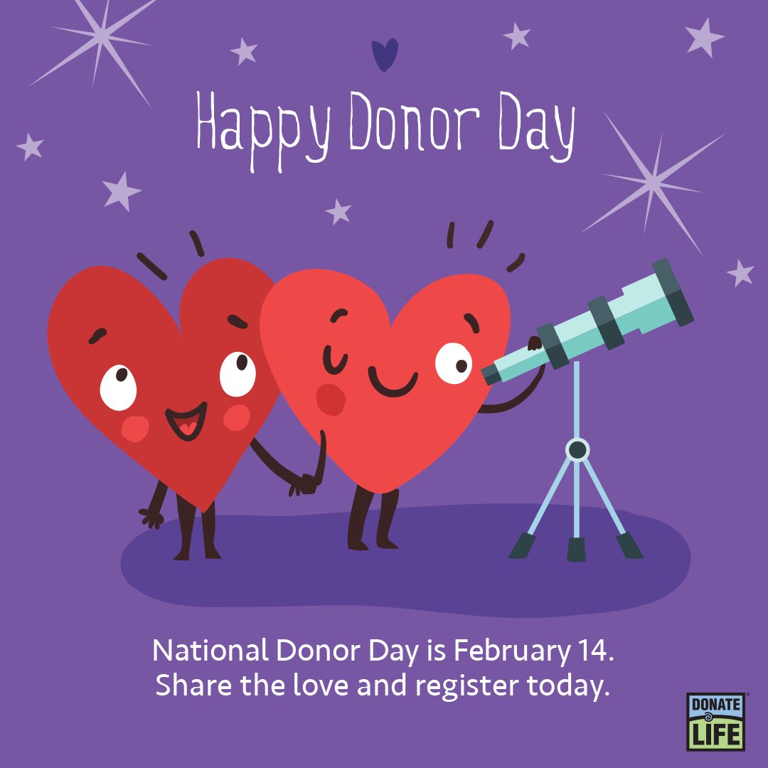 Happy National Donor Day! Share the love and register your decision to be an organ, eye and tissue donor at RegisterMe.org or in your iPhone Health App. Thank you to all donors, registered donors, donor families, and living donors for your generosity! 💙💚❤️ #DonateLife