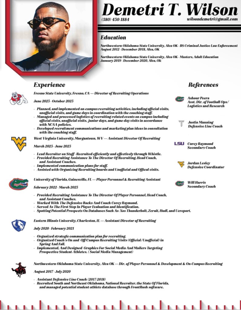 ___Dwil's tweet photo. 🚨 Actively seeking a position in College Football's Recruiting, Player Personnel, or Player Development departments. https://t.co/Clk4AJ2uQa