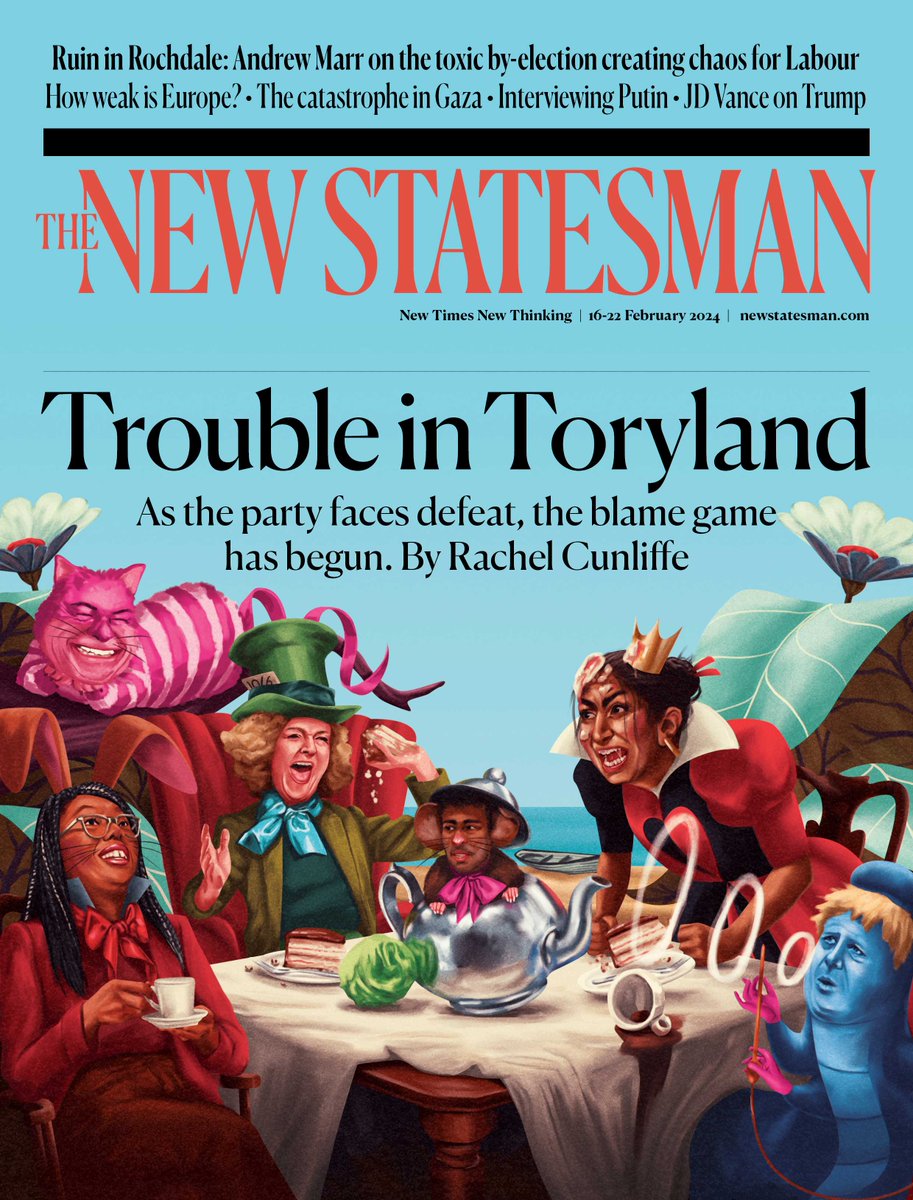 This week's cover story: Trouble in Toryland 🖊️ By @RMCunliffe. Inside: • @MacaesBruno on Gaza. • @finn_mcredmond on @taylorswift13. • @SohrabAhmari meets @JDVance1. • @AndrewMarr9 on Labour in Rochdale. • @JillFilipovic on Trump and Biden. newstatesman.com/politics/conse…