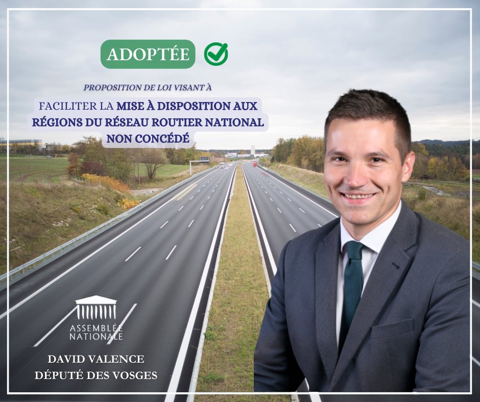 david_valence's tweet photo. Ma proposition de loi visant à faciliter 
la mise à disposition aux régions 
du réseau routier national non concédé 
a été adoptée ce soir… 

malgré les discours du RN et de LFI 
remettant en cause la décentralisation 
&amp; critiquant les élus locaux❗️
#routes #régions #girondins https://t.co/mrw02Ss7AV