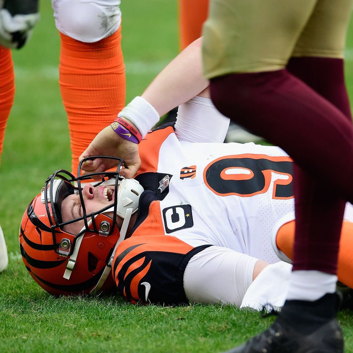 InOhioB's tweet photo. Burrow was sacked 41 times in 2022. 

He was sacked 25 times and was on pace to be sacked 46 times in 2023. 

This was while averaging 1 less passing attempt per game than 2022. 

This is not a “we throw too much issue” that’s lazy analysis. 

Cleveland, KC, Dallas, LAC, Minnesota and Jacksonville all averaged more passing attempts and gave up less sacks. The only team who averaged more and gave up more was Washington. 

This is a coaching issue, this is a talent issue. If your number one priority isn’t to keep Shiesty upright and clean this free agency and draft season then let me drop some pictures to remind you of what happens when you settle. 

The only focus is protecting 9, I won’t hear anything else, I’ll take an awful defense it means my franchise QB stays upright. 

#RuleTheJungle