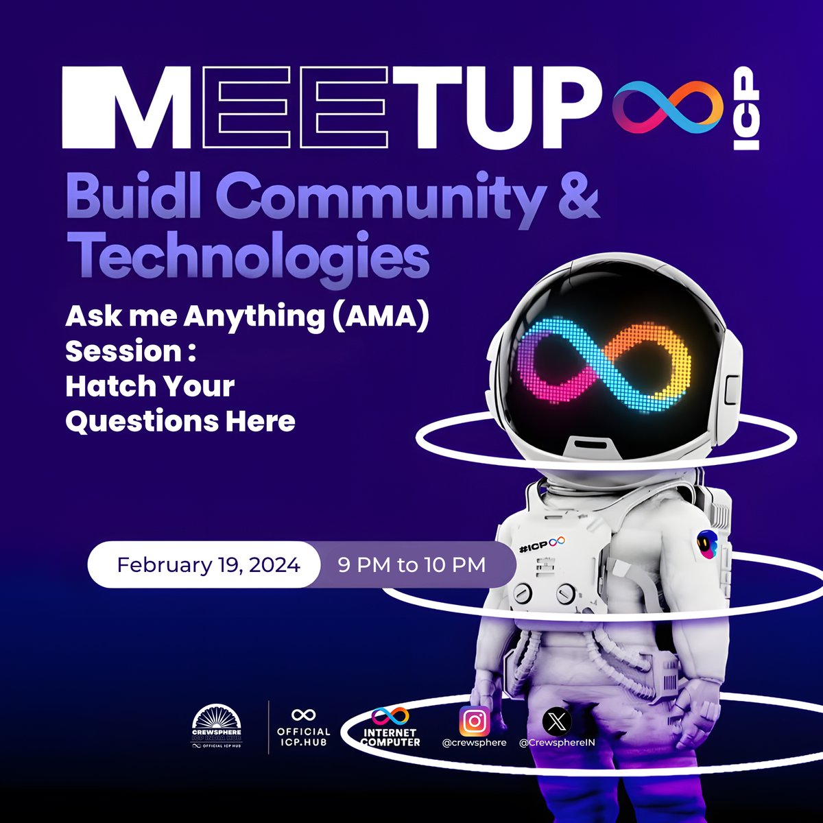 icphub_IN's tweet photo. Web3's the vibe 🌐✨ Join the crew for an epic AMA sesh! #BuildAndChill #CryptoSpace 🚀🔥 Feb 19 - Be there or be square!