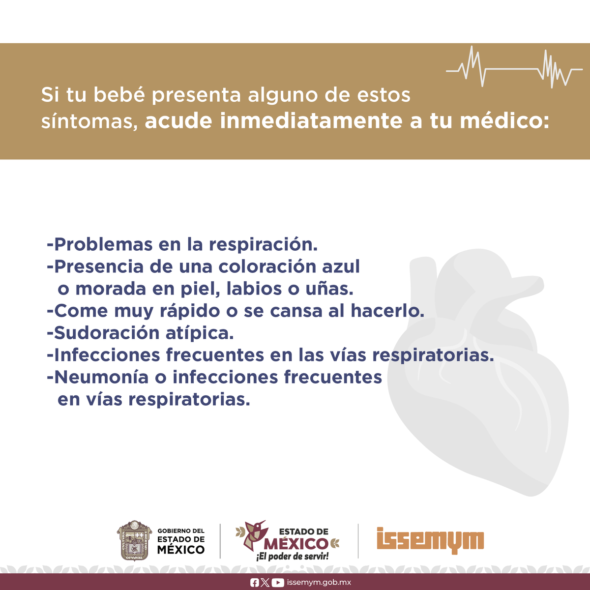 Issemym's tweet photo. 👶🏻🫀 Conoce los síntomas de las cardiopatías congénitas y actúa a tiempo.
¡Identifícalas y protege a tu bebé!
Por #ElPoderDeServir, el #EquipoIssemym, #EstaContigo https://t.co/gUCE9FR5YZ