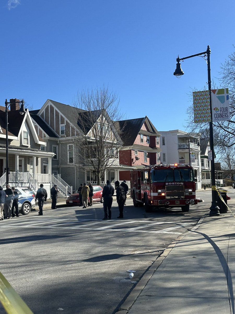 In #Dorchester a Boston Fire Truck was involved in a pedestrian accident on Bowdoin Street. A person was sent to the hospital. We will have more at 4pm on @NBC10Boston