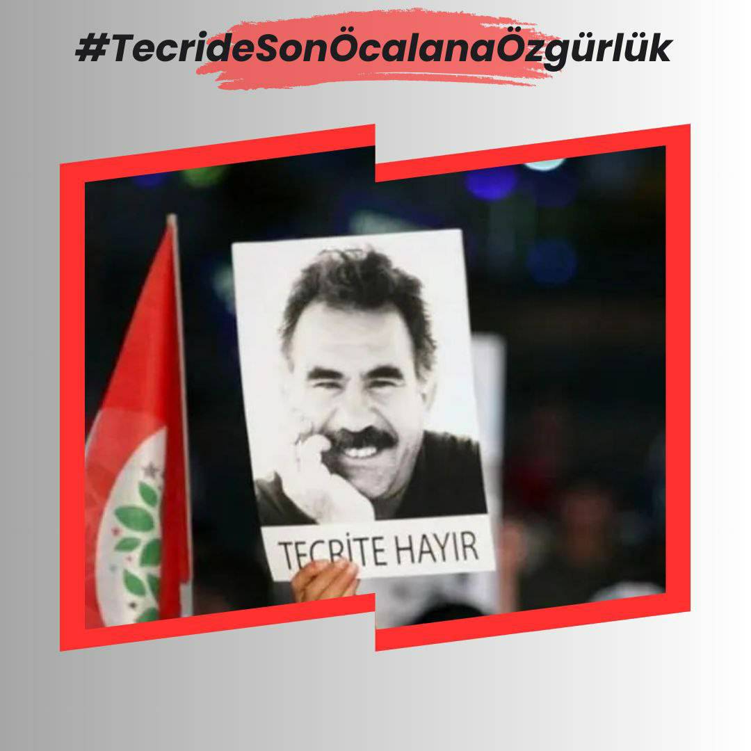 Sayın Abdullah Öcalan'a uygulanan tecrit, hem toplumsal hem siyasi sorunları beraberinde getirmektedir, tecrit derhal kaldırılmalı, Sayın Abdullah Öcalan özgürlüğüne kavuşmalı!
#TecrideSonÖcalanaÖzgürlük