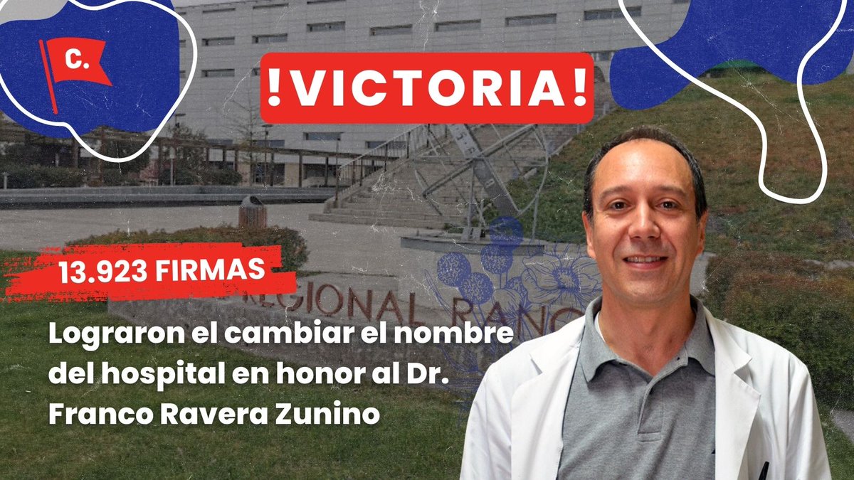 #VICTORIA 🎉 Gracias a 13.923 firmas, el Hospital Regional Libertador Bernardo O'Higgins cambia su nombre a 'Dr. Franco Ravera Zunino' en honor al gran neurocirujano 👨‍⚕️🏥 ¡Tu firma lo hizo posible! Revisa aquí la petición 👇 change.org/p/cambio-de-no…