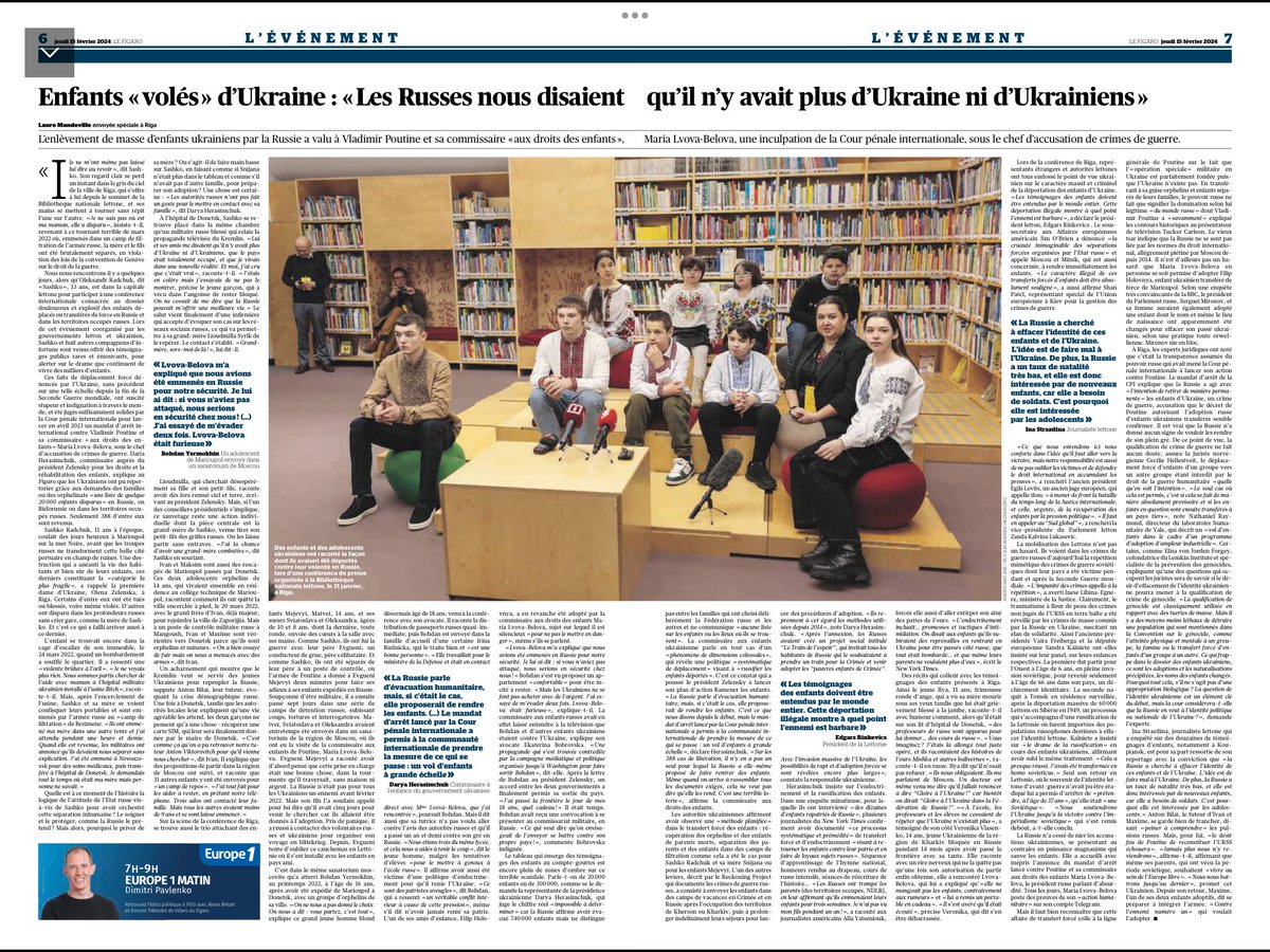 ErykMistewicz's tweet photo. Porażający i niezwykle ważny duży materiał Laury MANDEVILLE w jutrzejszym wydaniu „Le Figaro”. Także okładka. O zbrodniach Rosjan na dzieciach na Ukrainie. „Ruscy mówili nam, że nie ma już Ukrainy, nie ma Ukraińców”. Dziękuję @lauremandeville! 🇫🇷🇺🇦🇵🇱🇺🇸🌹Niech rezonuje we Francji! https://t.co/duwKrkqTSl