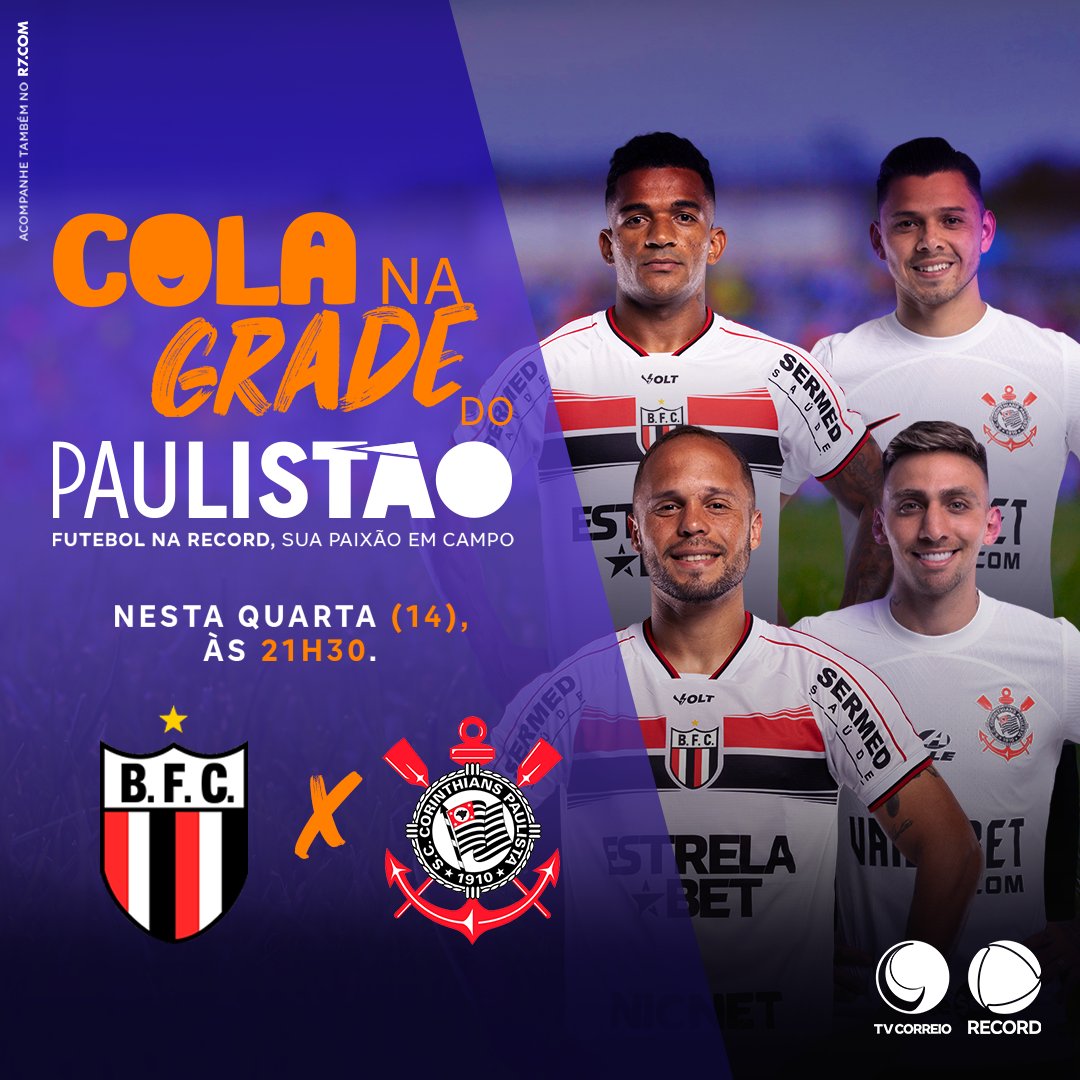 Hoje, às 21h30, o Corinthians enfrenta o Botafogo-SP em busca da sua segunda vitória seguida na competição. ⚽ Cola na grade e confira as emoções deste jogão no #PaulistãoNaRECORD!