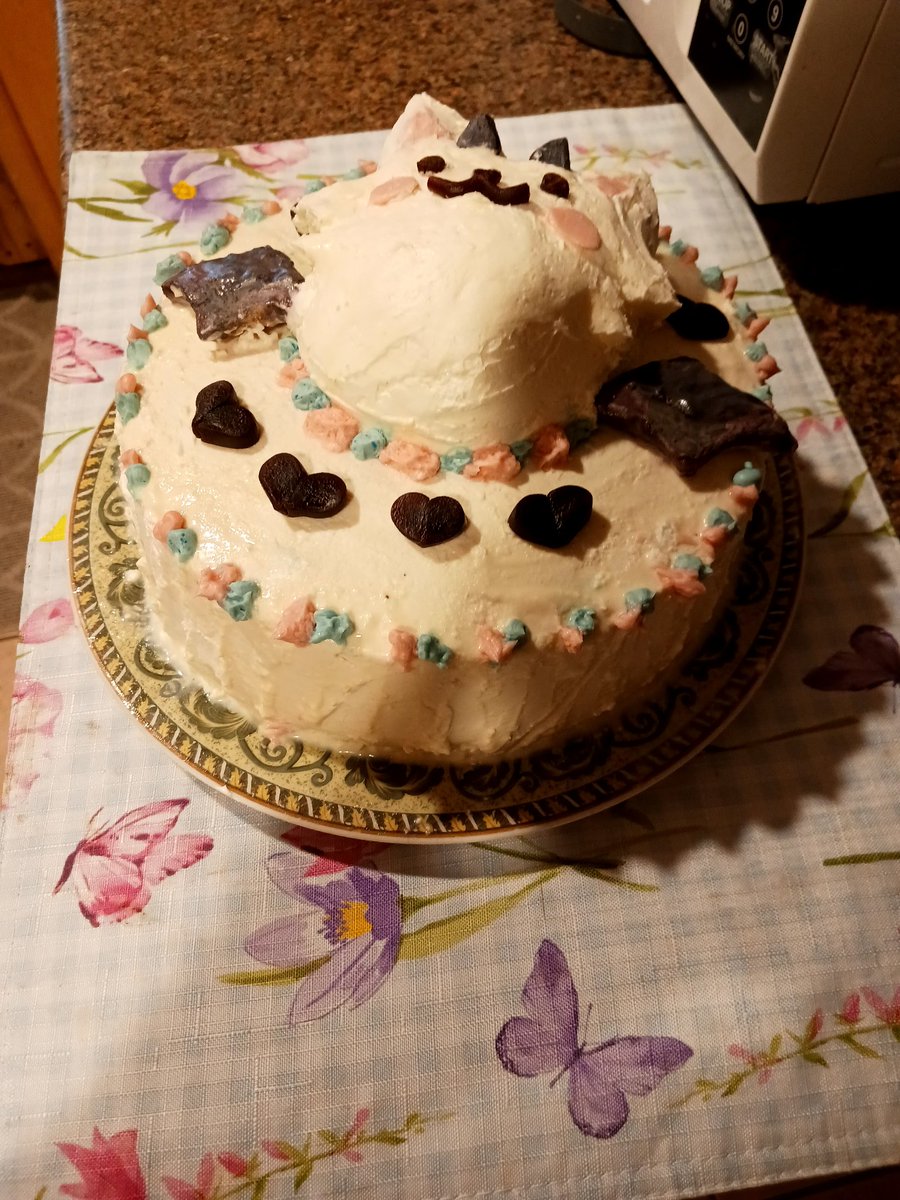 cocoapixels's tweet image. Hi Fuwamoco! I was making this ice cream cake for you until something strange emerged from the frosting and ate the decorations on the cake! I hope you like it anyways. #FWMCMORNING