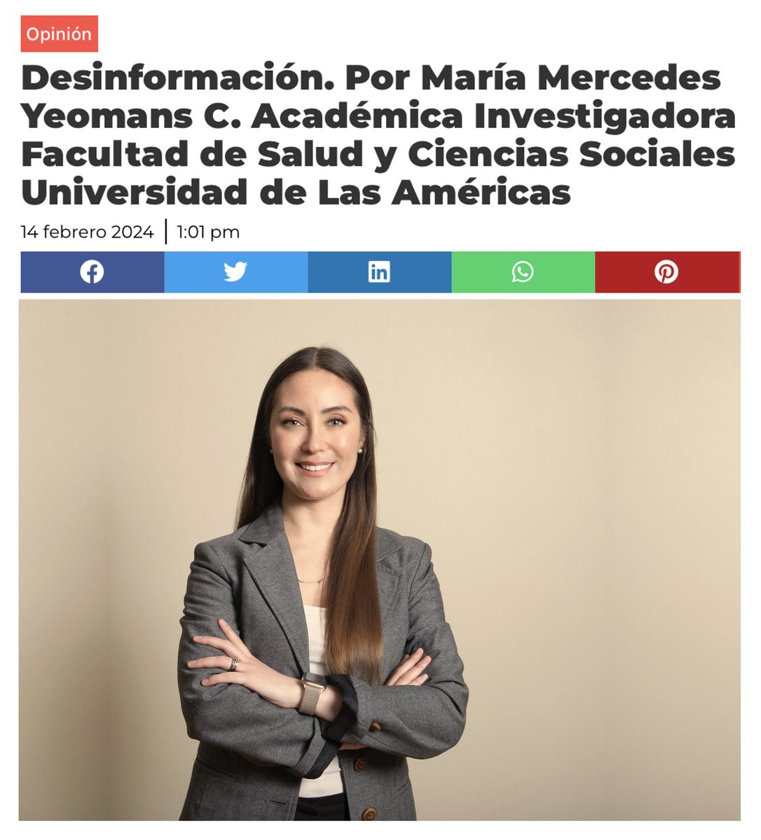 Preocupación sobre la cultura de información en #Chile, critica a la difusión de desinformación y la falta de consecuencias. Lee nota completa ➡ lnkd.in/eNH2DPv7

#InformaciónResponsable
#DiálogoConstructivo
#EducaciónMediática
#UDLA #G5Noticias <a href="/SaludSocUDLA/">Facultad de Salud y Ciencias Sociales UDLA</a> <a href="/UDLA_CL/">UDLAChile</a>