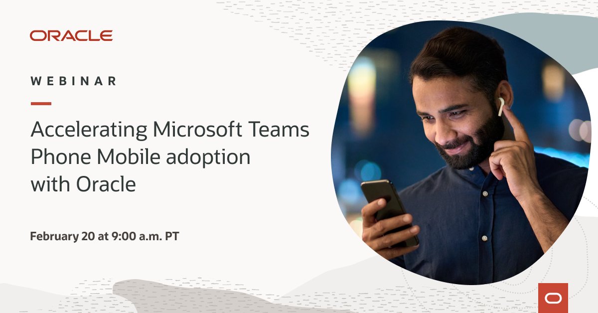 bradchapin's tweet photo. Don't miss this great webinar on 2/20 when @Oracle Communications will share how Mobile Operators can deliver differentiated, high-quality, connected and immersive experience that can evolve with worldwide mobility trends with @MicrosoftTeams Phone Mobile. https://t.co/vYmRuhjz6s https://t.co/hKXrSwssQZ