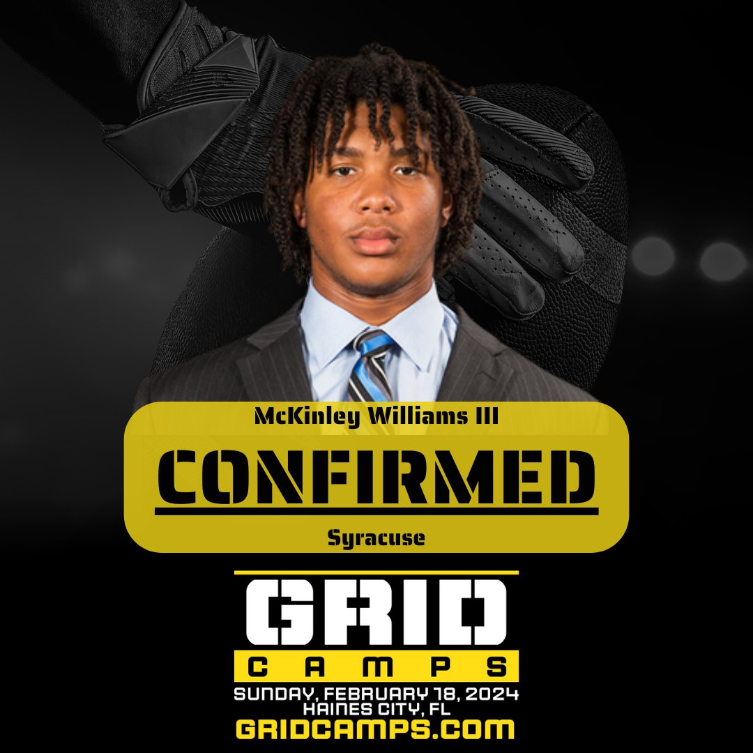 ZackPatraw's tweet photo. Free Agent DL McKinley Williams III (@osoblvd) from Syracuse (@CuseFootball) is confirmed for the next @GRIDCamps -- 2/18/24.

Williams was one of the most physically gifted players on the Orange, totaling 122 tackles, including 21 for a loss and four sacks through 61 games. He started 34 of those with the Orange and is looking to have a MASSIVE weekend with GRID.

@USFL @NFL @GRIDCamps_CEO
Go to https://t.co/hVT0z5Tz15 to sign up for alerts about upcoming events.
