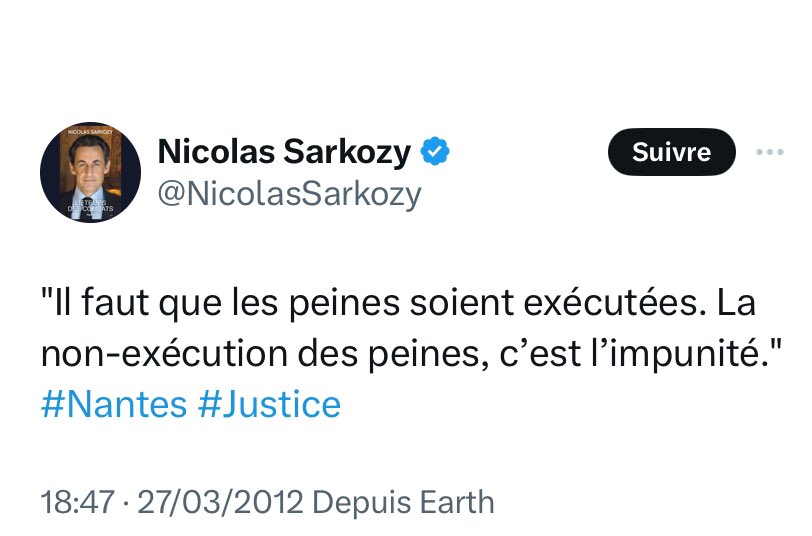 Nicolas Sarkozy : "Il faut que les peines soient exécutées. La non-exécution des peines, c’est l’impunité." #Nantes #Justice