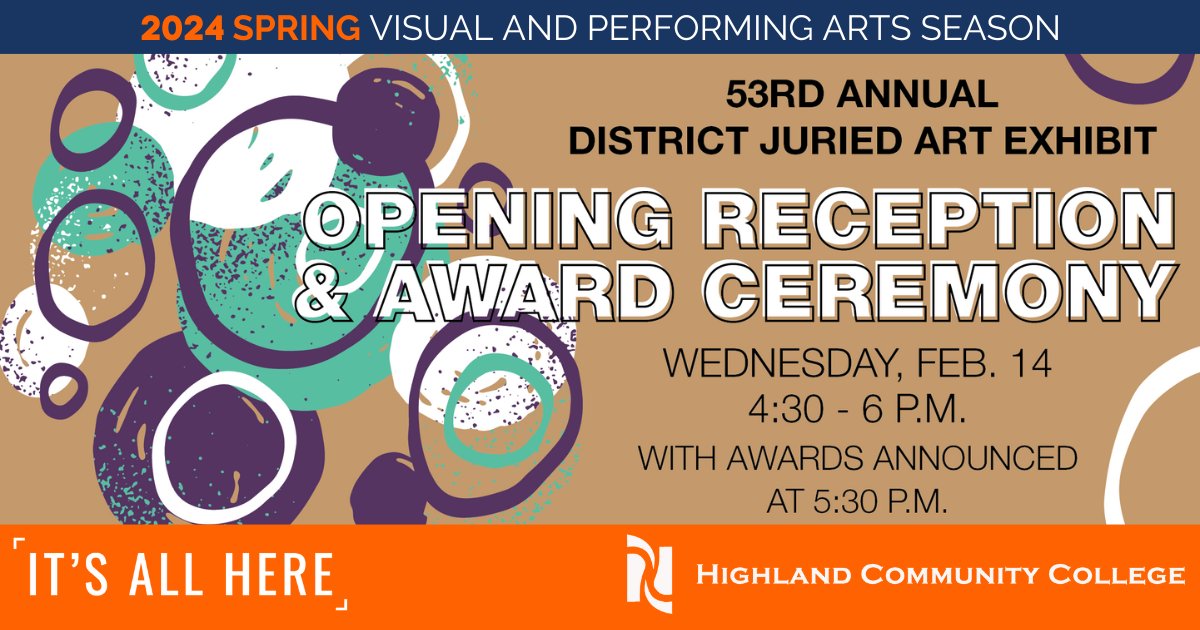 Join us for the opening of the 53rd Annual District Juried Art Exhibit tonight! The exhibit runs through March 11 in the Highland Gallery located in the Ferguson Fine Arts Center.