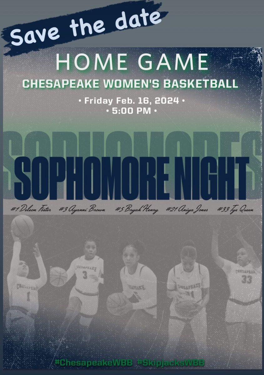 chesapeake_wbb's tweet photo. Save the date:
WBB Sophomore Night
Friday Feb 16, 2024. https://t.co/yX4im6DE0g