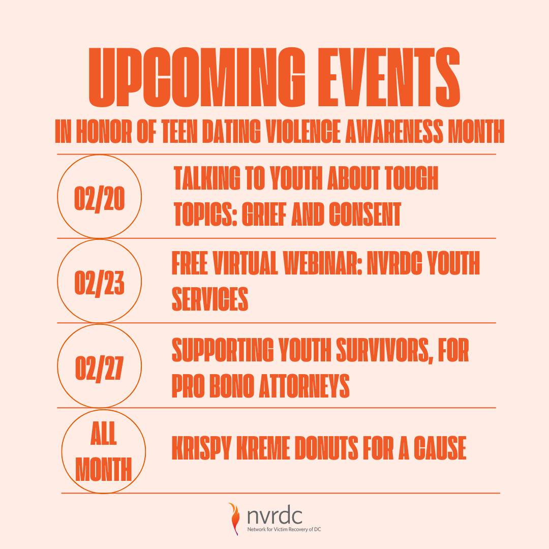 NVRDC's tweet photo. Looking for ways to spread some love this month and take part in creating communities free from violence? Here are some opportunities! Check out our upcoming events this month, sign-up and support. #TDVAM #SupportSurvivors JOIN US: https://t.co/ctue9UMqFC https://t.co/dA1UqrHJUA