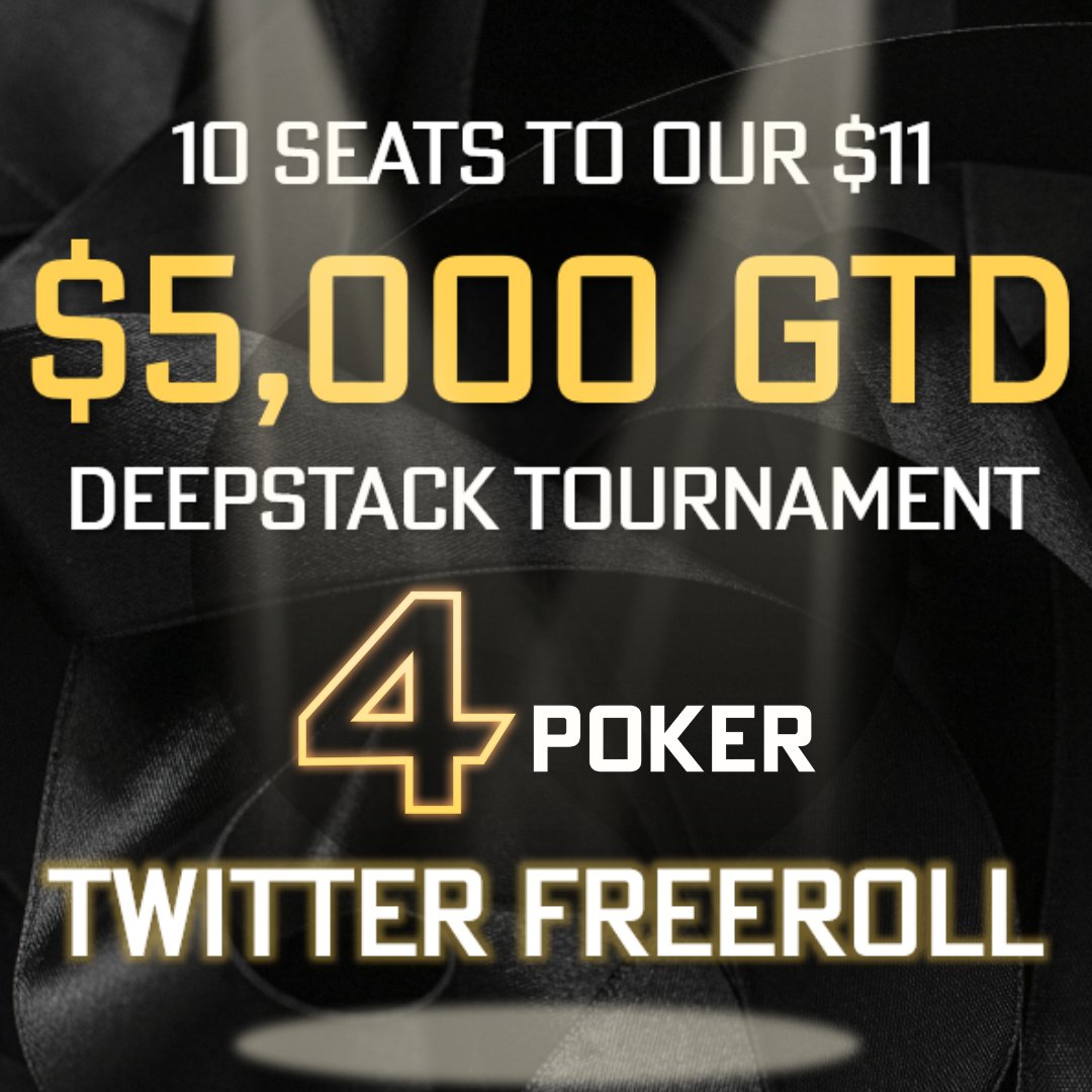 🚨 10 SEATS GIVEAWAY 🚨 Like, re-post, & comment with your 4Poker username to enter an exclusive Twitter Freeroll awarding 10 seats to our $11 $5k GTD Mystery Bounty! 🎁 Participation ends Sunday 00:00 ET ⏰ Tournament runs Feb 18 at 09:00 ET 💥 #poker #pokergame #pokerplayer