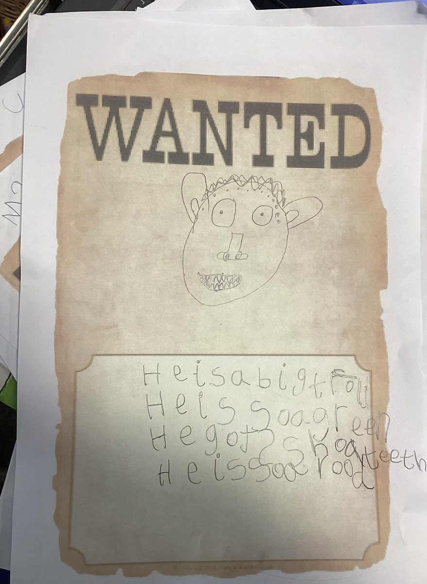 MrsGriffiths7's tweet photo. Today we made wanted posters to try and catch the troll π§ #eyfs #3billygoatsgruff #writing #earlywritng https://t.co/WmcgGwZ6Ey