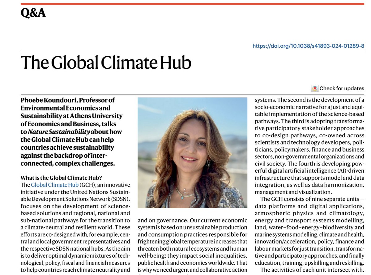 pkoundouri's tweet photo. It is a truly honor as @SpringerNature Sustainability introduces the @UNSDSN #GlobalClimateHub to the world! In my interview, I present the #GCH, explain its operational framework, showcase achievements, and outline future expectations: ➡️https://t.co/DHqHl7YKcJ https://t.co/gZ8bjJQdYC