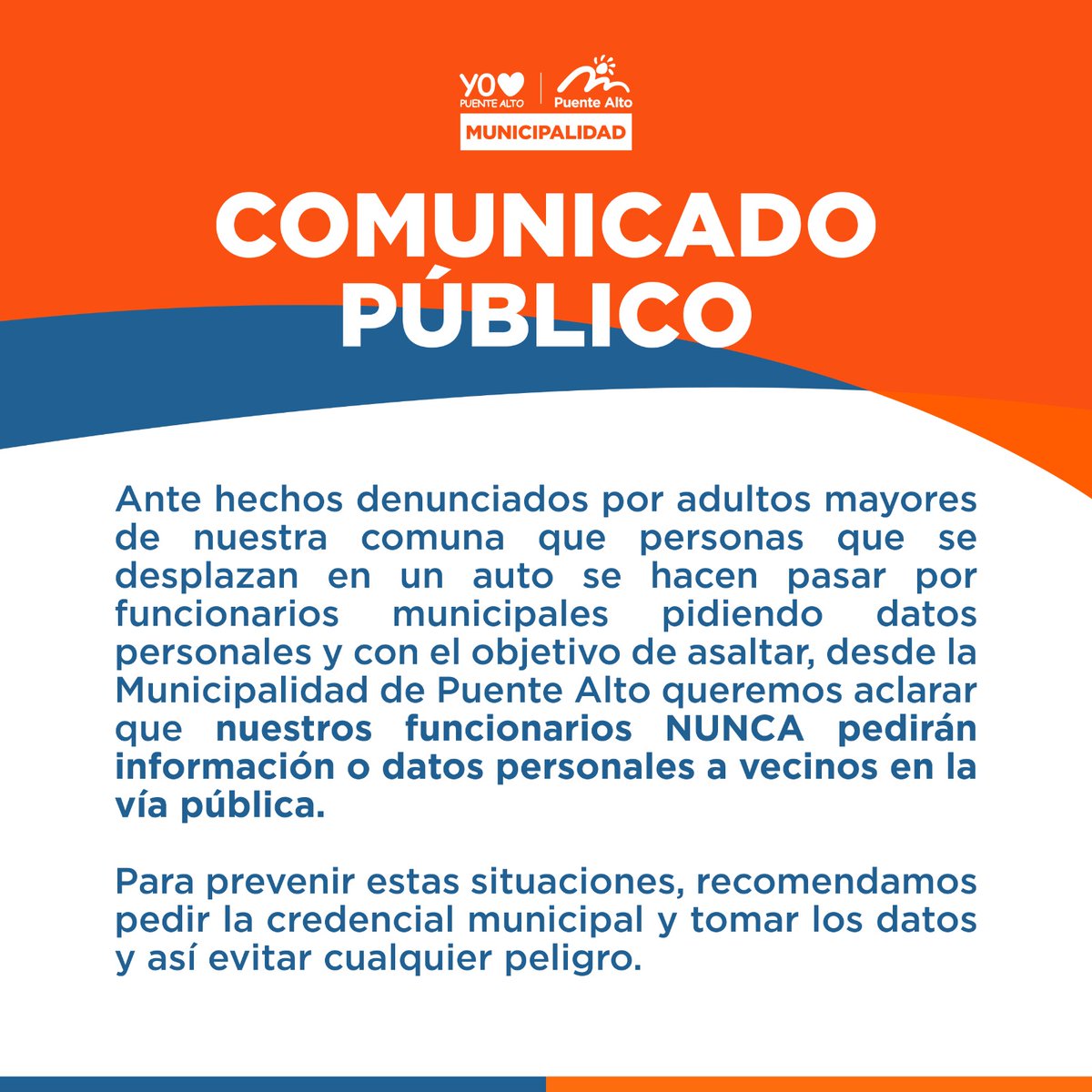 ¡Atención vecinas y vecinos! ⚠️ Información importante respecto a algunas situaciones que se han producido en nuestra comuna 👆

#PuenteAlto #MPuenteAlto