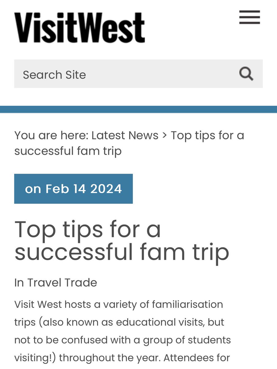 KarinTourism's tweet photo. The lovely people at @VisitWestUK have shared one of my blog posts (top tips for a successful fam trip) on their website. 😊
You can read it here: https://t.co/Fpjkl1rPUI
#TravelTrade #FamTrips #Tourism https://t.co/2kg2Zqdzez