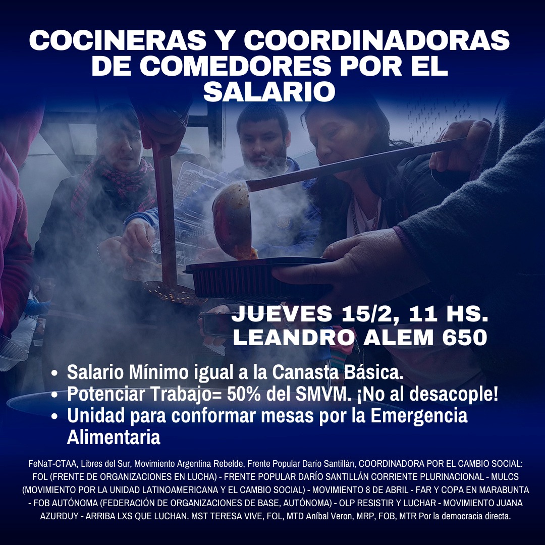 MorenoLibres's tweet photo. 📢Gacetilla de prensa

📌Este jueves 15/2, a las 11 hs, se realizará una concentración de cocineras y coordinadoras de comedores populares frente a la Secretaria de Trabajo de la Nación.

https://t.co/qXwmwgaJJz https://t.co/zsGaV2VvPO