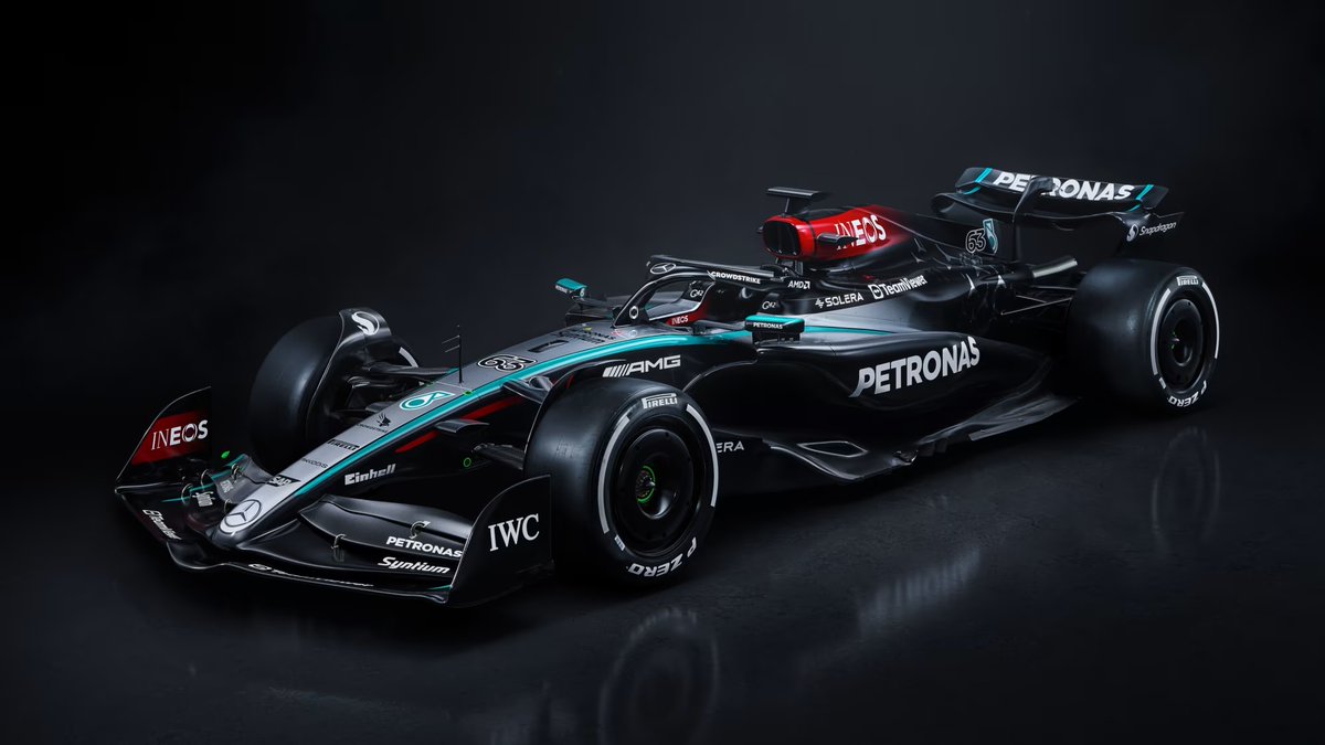 formulaspy's tweet photo. Mercedes merge silver and black liveries for the W15 https://t.co/2T9o3OhR4k https://t.co/sJR803I9KT