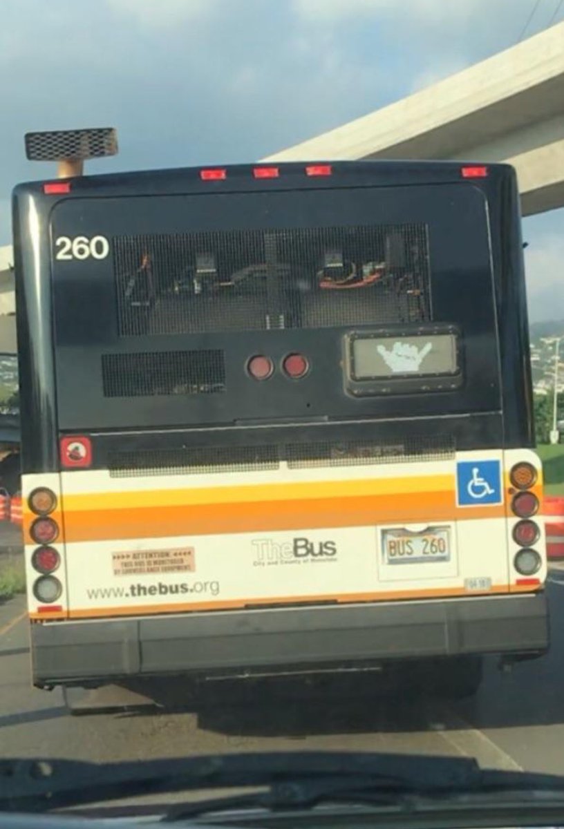 Apparently in Hawaii if you let a bus merge ahead of you the driver can press a 🤙🏻 button