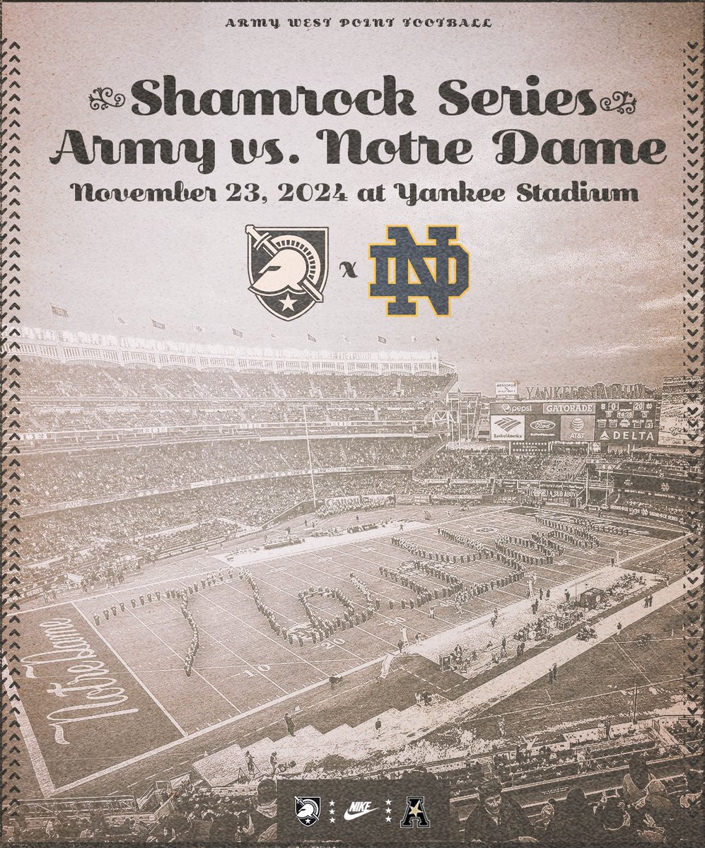⚠️ SCHEDULE UPDATE ⚠️

Army to take on Notre Dame at Yankee Stadium as part of the Shamrock Series.

→ goarmywestpoint.com/news/2024/2/14…

#GoArmy