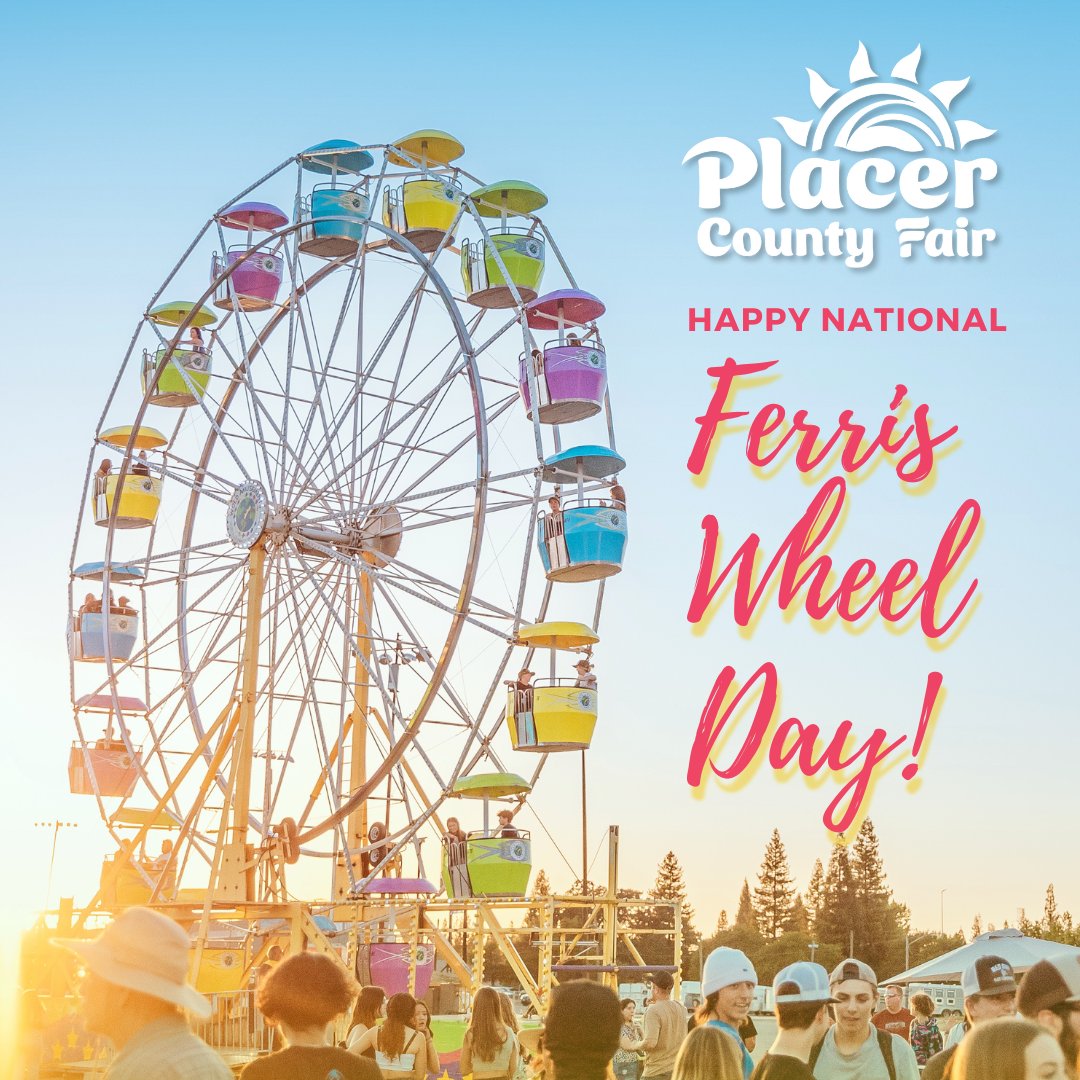 🎡 Happy National Ferris Wheel Day! SAVE THE DATE for a whirlwind of excitement and family fun at the Placer County Fair, June 20-23, 2024!

#nationalferriswheelday #ferriswheel #countyfair #placercofair #pcf2024 #summerfun #placercounty