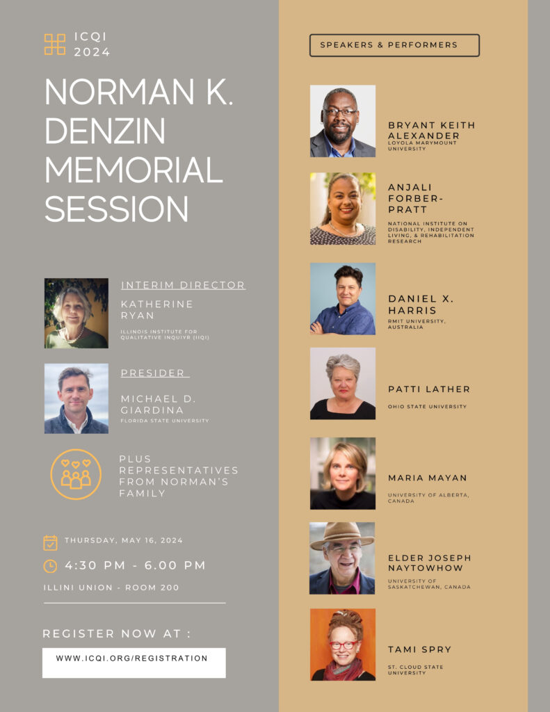 mdgiardinaFSU's tweet image. Mark your calendars - the opening night of ICQI 2024 will feature a memorial session in honor of Norman Denzin. Register here: icqi.org/registration/
