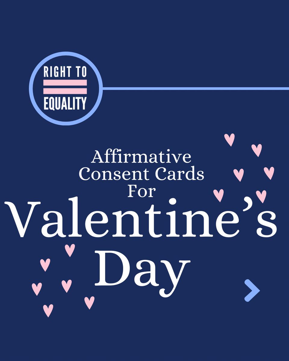 Right2Equality's tweet photo. Happy Valentine's Day from all of us here at Right to Equality!!
We wanted to share some informative cards on Affirmative Consent.
We believe Affirmative Consent is the best model for UK law. That's why we're campaigning to implement it!
#affirmativeconsent #valentinesday
#righttoequality #equality #feminism #activism #feministgalentines
