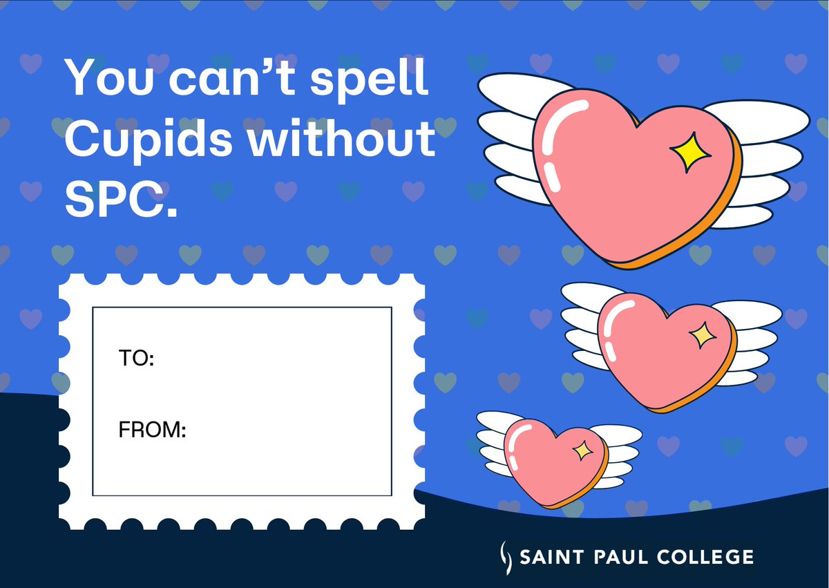 StPaulCollege's tweet photo. Forgot to grab a Valentine's Day card? No problem! Saint Paul College has your back with these last-minute cards. Check them out and spread the SPC love! 💙💌 https://t.co/yaiebHNVob