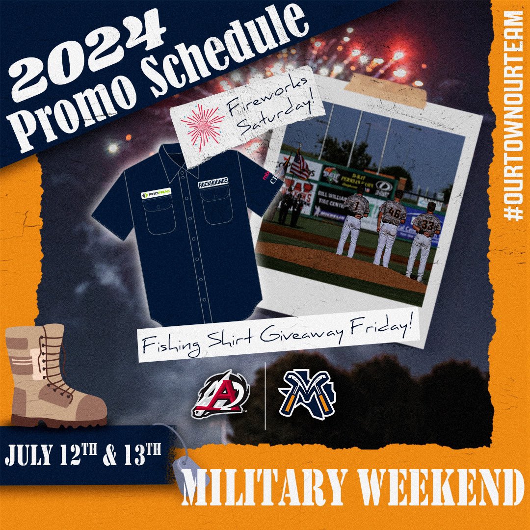 Midland RockHounds on X: #6: Military Weekend 🪖🇺🇸 Join us as we salute  the brave men and women who serve our country. Fishing shirt giveaway -  July 12th  / X