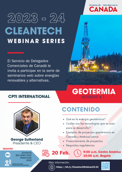 EmbCanGuatemala's tweet photo. El servicio de delegados comerciales de Canadá tiene el gusto de invitarle al seminario web sobre Geotermia

*Webinar - Geotermia*
Fecha:        20 de febrero 2024
Hora:         9:00 a.m. Centro América
Registro:
https://t.co/NupV85rg8z
ZOOM ID 852 4080 3539
PASSCODE 4545 https://t.co/6RK1eX8u4D