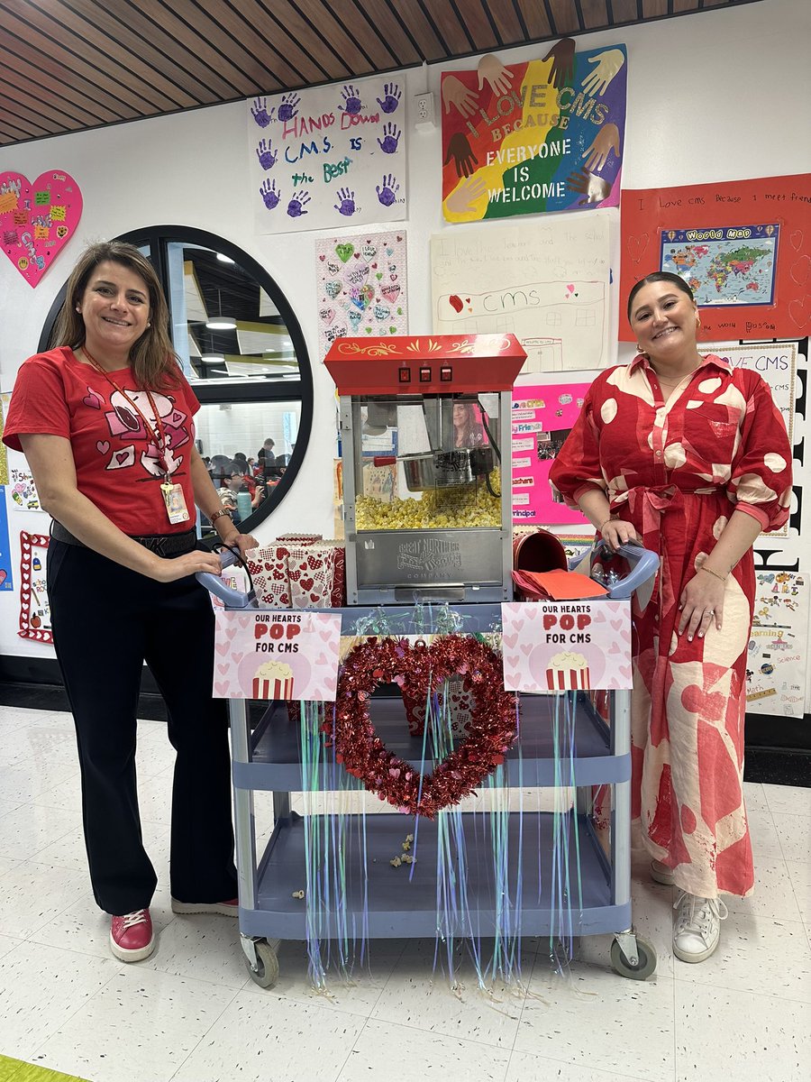 Our hearts “Pop” for CMS! It was a fun afternoon visiting all of our classrooms and serving our staff fresh popped popcorn for Valentine’s Day! @CMSmtolive @ashleylopez210